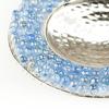 Chrome Pillar Candle Holder with Blue Glass Beads