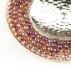 Chrome Pillar Candle Holder with Purple Glass Beads