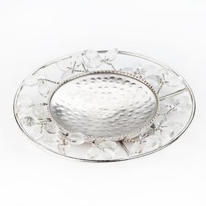 Chrome Pillar Candle Holder with Clear Glass Beads