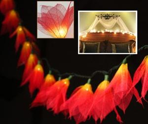 9Ft Tropical Flower Lights Decor- 110VAC String Lights- Fire Red Yelow