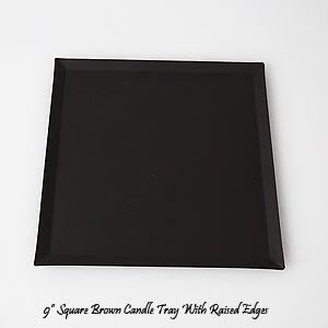 9 Inch Square Candle Tray Brown Steel With Raised Edges