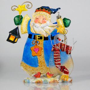 Santa With Snowman Tealight Candle Holder