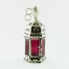 Pink Glass On Aluminum Moroccan Hanging Lantern Enclosed Candle Holder