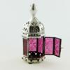 Pink Glass On Aluminum Moroccan Hanging Lantern Enclosed Candle Holder