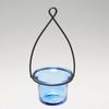 Hanging Tealight Lantern - Metal Wire With Flared Glass Cup - Blue