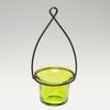 Hanging Tealight Lantern - Metal Wire With Flared Glass Cup - Green