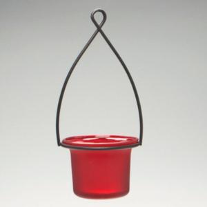 Hanging Tealight Lantern -Metal Wire With Flared Glass Cup Frosted Red