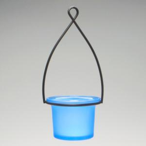 Hanging Tealight Lantern -Metal Wire - Flared Glass Cup - Frosted Blue