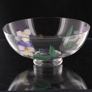 10 Inch Wide Mouth Floater Bowl - Viola Flowers Painted On Bowl
