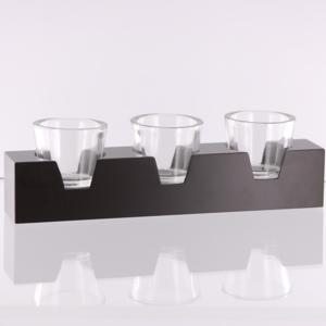 Triple Glass Cups In Modern Wooden Holder