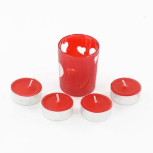 Glass Holder Hearts Shaped On It - Red Tlights - Valentine's Gift Set