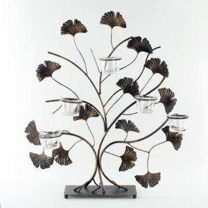 Leaf Shaped Metal Candelabra - Five Piece Tea Light Glass Cups
