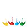 Four Birthday Candles In Whale Shaped Colored Holders
