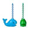 Four Birthday Candles In Whale Shaped Colored Holders