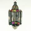 Hanging Moroccan Lantern Multicolored Glass Gold Black Metal