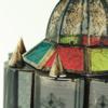 Hanging Moroccan Lantern Multicolored Glass Gold Black Metal