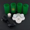 Original 4Pc Rechargeable LED Votive Set - Amber Flicker Green Glass