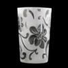 Frosted Glass Holder With Floral Accent - Frosted White Gray Flowers