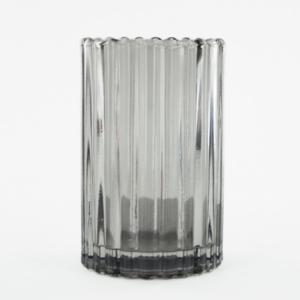 Ribbed Fluted Grey Glass Holder - Votive Tealight Candle Holder