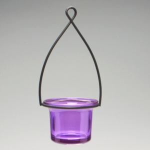 Hanging Tealight Lantern Metal Wire- Flared Glass Bowl - Purple