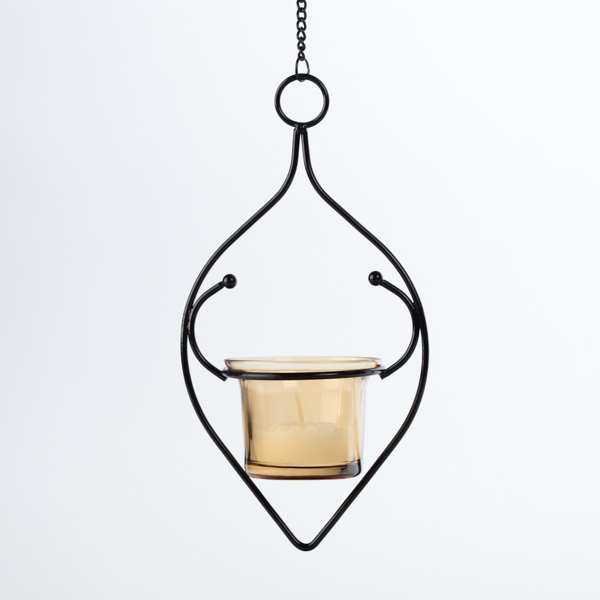 Hanging Tealight Lantern Flared Amber Glass